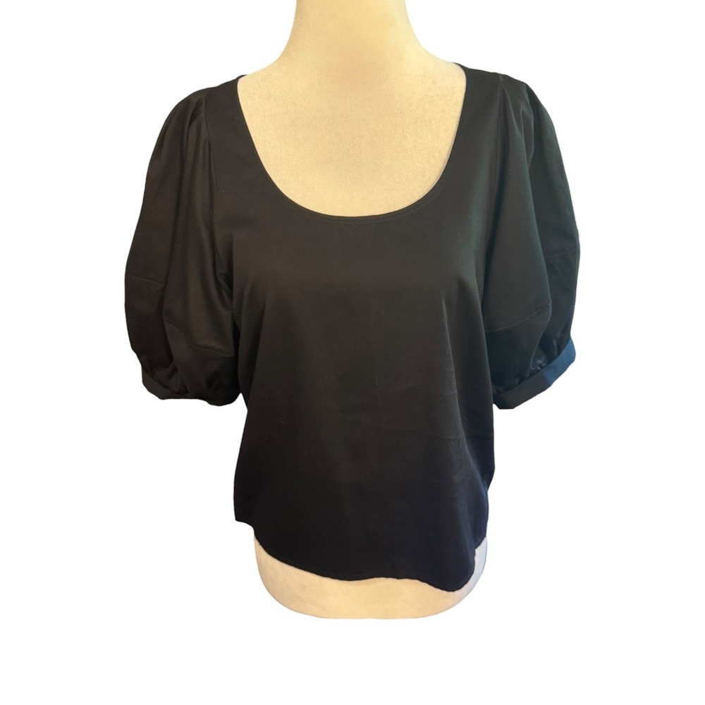 Madewell Black Puff Sleeve Scoop Neck Cotton Poplin Blouse Top NT780 XXS New